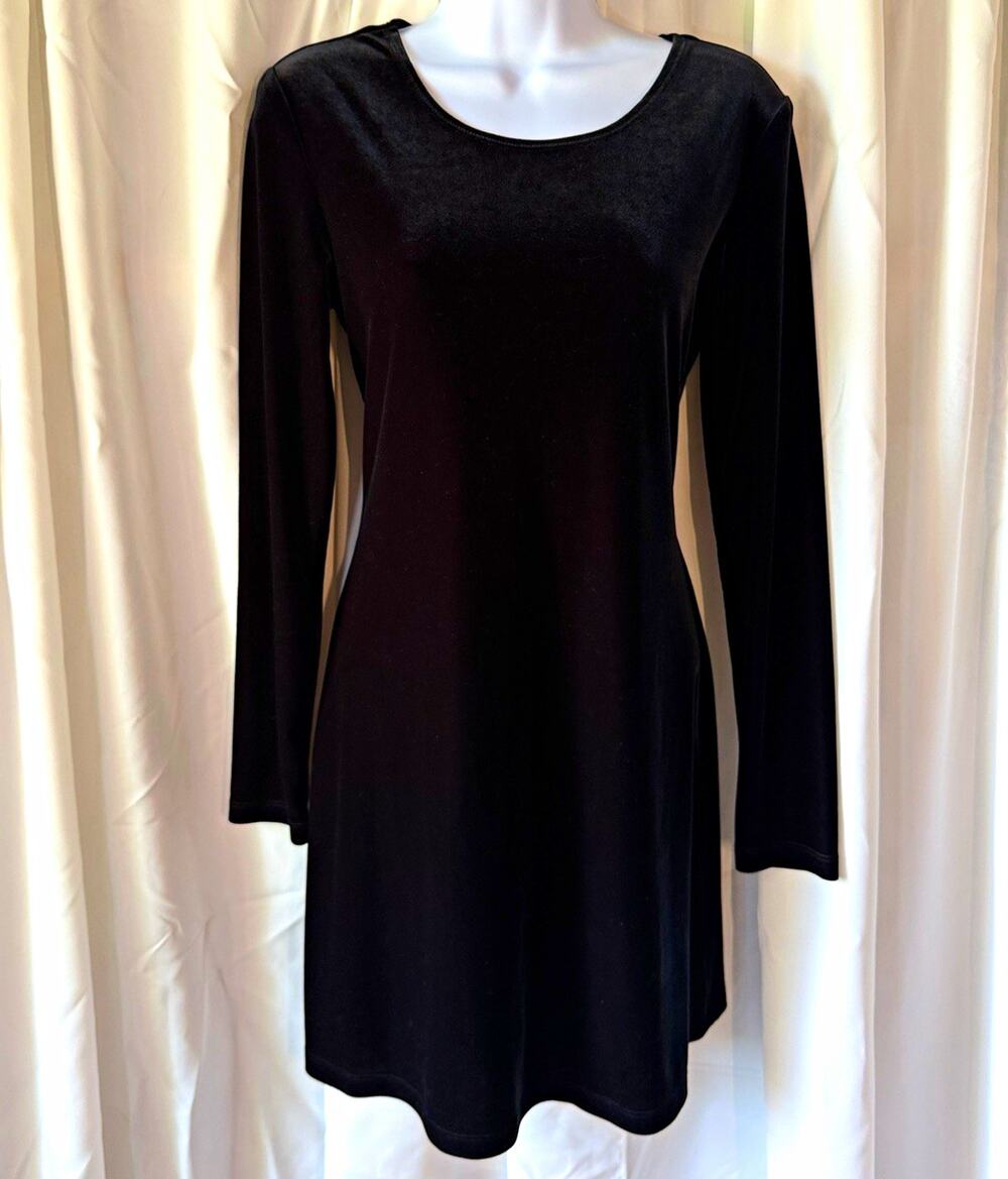 Vintage 90s Black Velvet Long Sleeve Mini Dress Whimsigoth Witchy Goth Size M